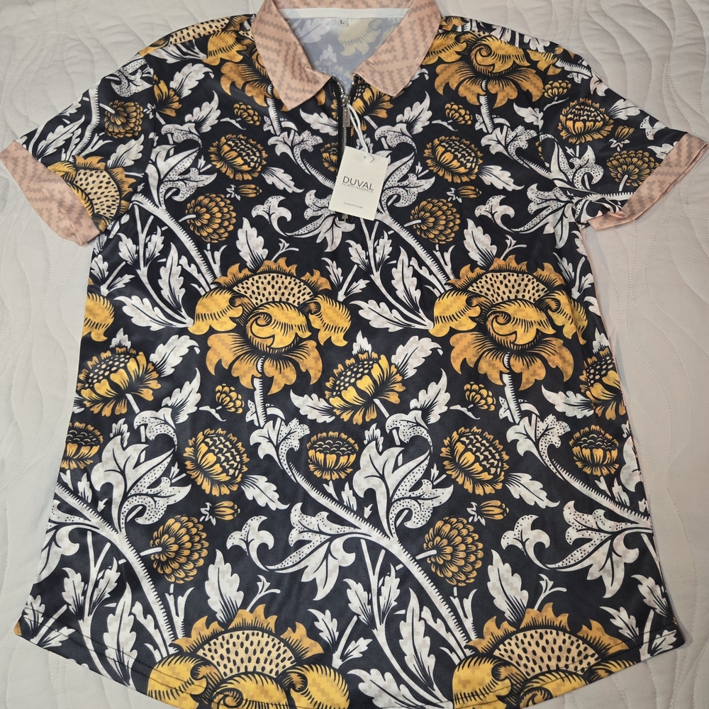 Men's Floral Polo Shirt -‎ Black and Yellow by Duval